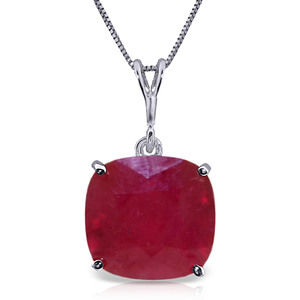 14K. SOLID GOLD NECKLACE WITH CUSION SHAPE RUBY (White Gold)